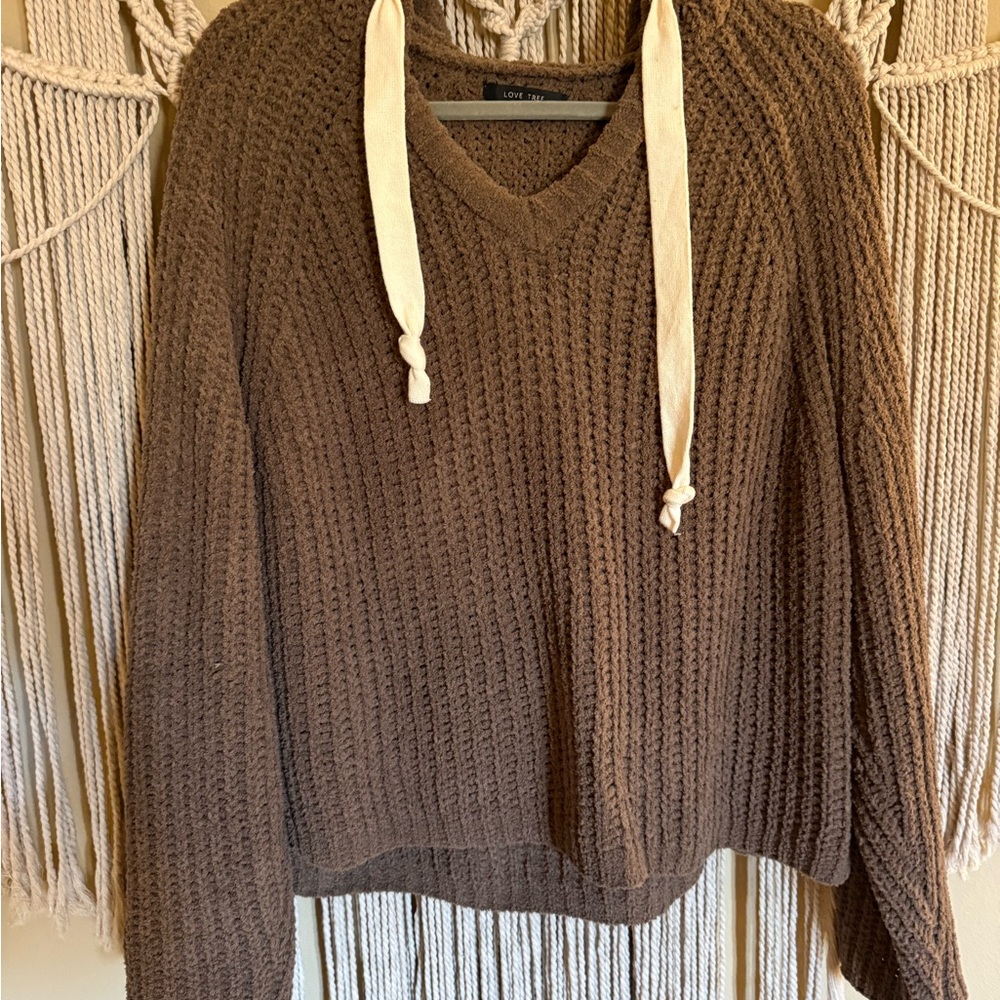 Love Tree Brown V-Neck Crop Sweater